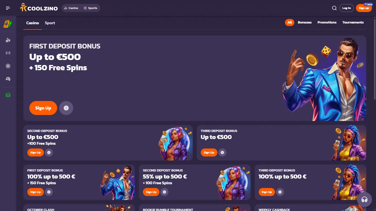 Coolzino Casino promotions area on desktop